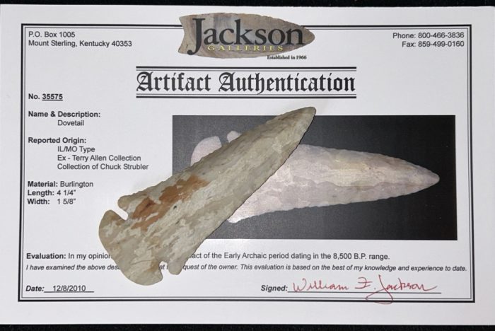Incredible 4 1/4” IL/MO Harvester Dovetail Jackson COA